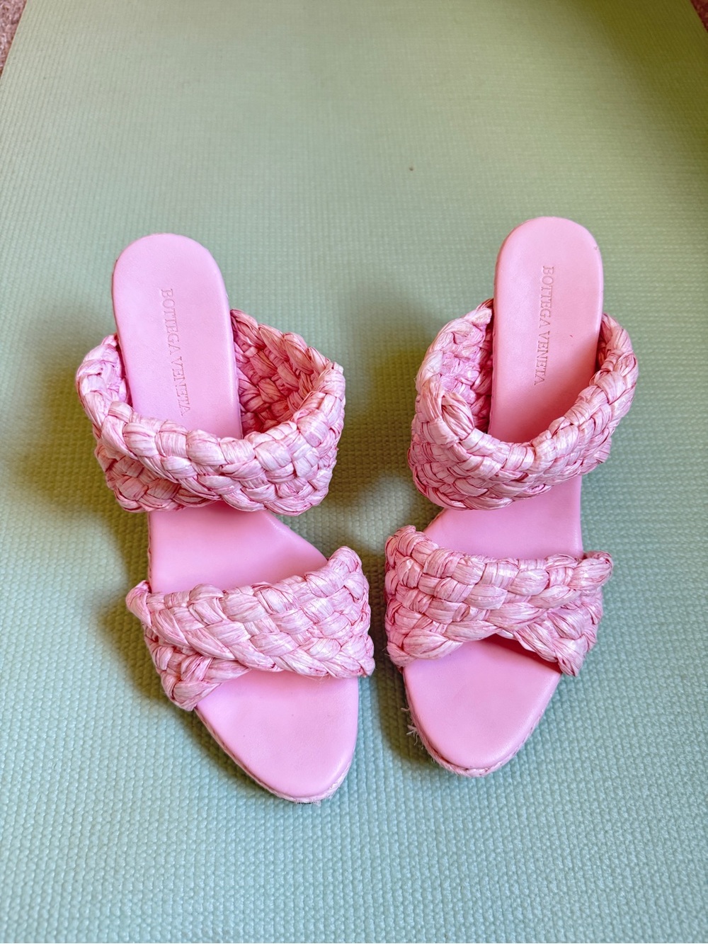 Pink Straw Braided Slide Sandals